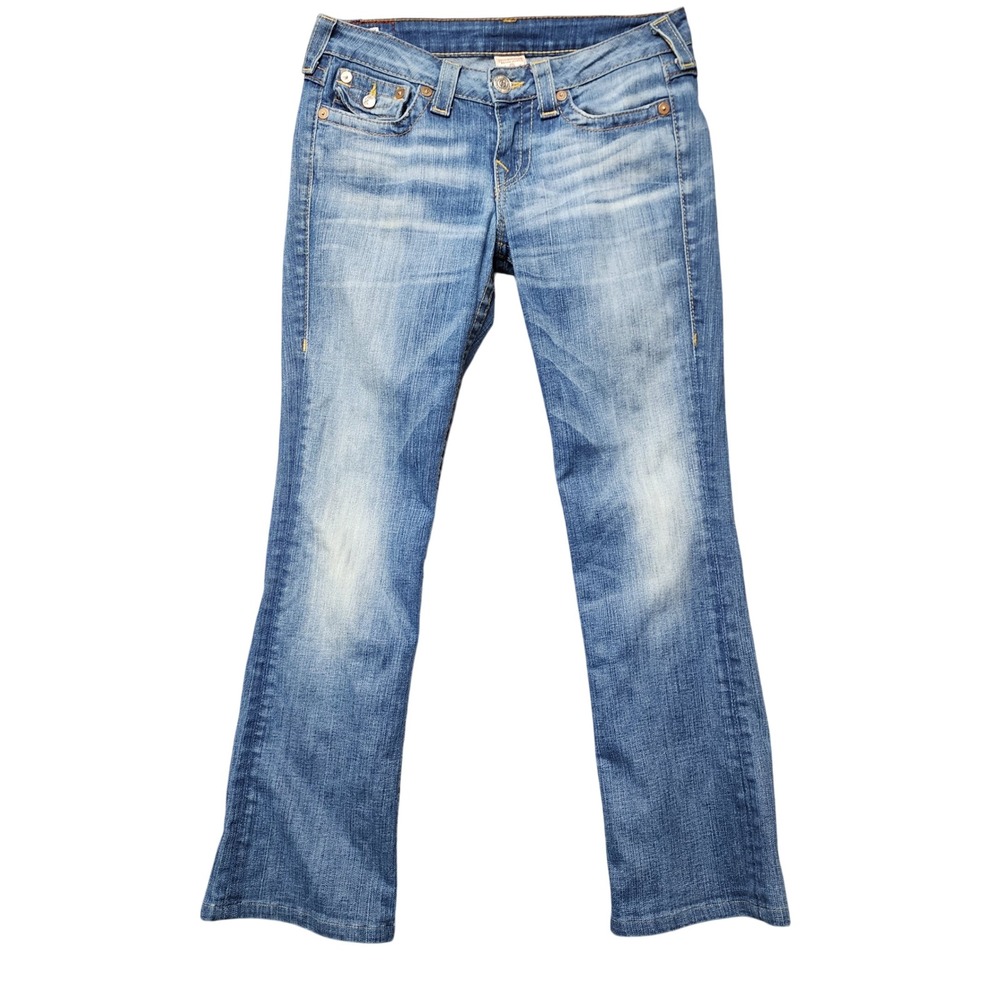 True Religion Tony Jeans Women 29 Blue Bootcut Flap Pocket USA Made Distressed